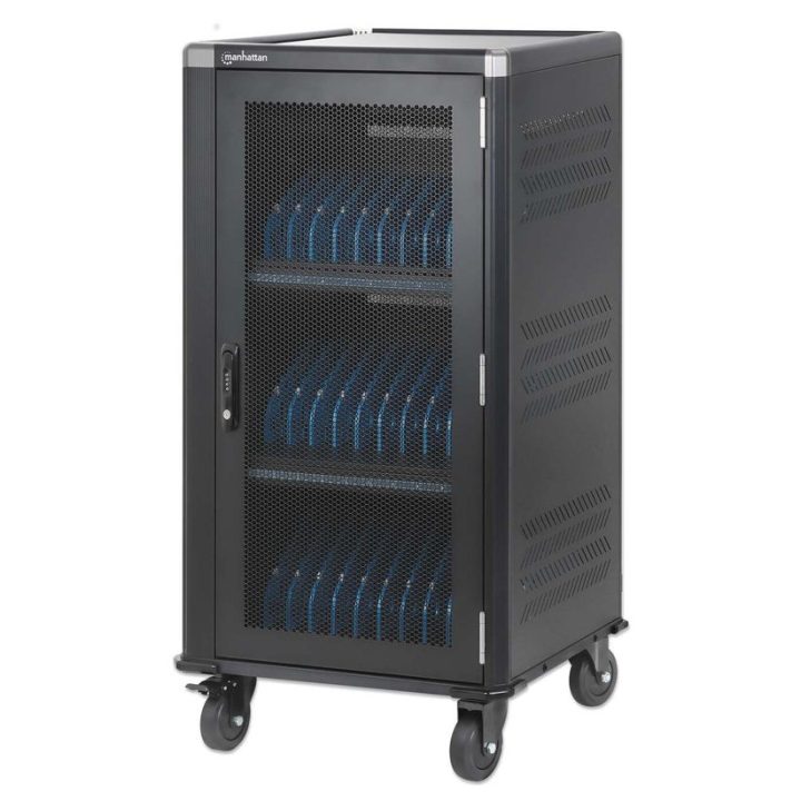 Manhattan Laptop Charging Cabinet Trolley/Cart via USB-C 65W 16 30-bay Suitable for USB-C laptops (to 16 ) iPads MacBooks Chrome