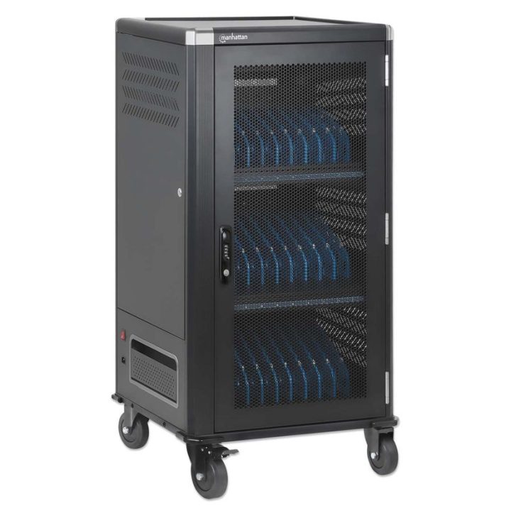 Manhattan Laptop Charging Cabinet Trolley/Cart via USB-C 65W 16 30-bay Suitable for USB-C laptops (to 16 ) iPads MacBooks Chrome