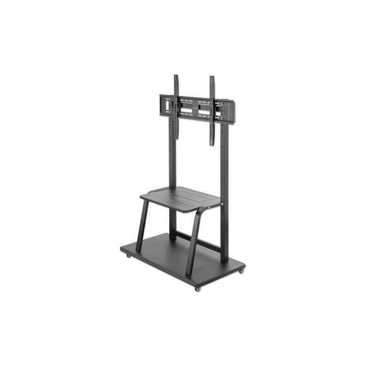 Manhattan TV & Monitor Mount Trolley Stand 1 screen Screen Sizes: 37-100 Black VESA 200x200 to 800x600mm Max 150kg Shelf and Bas