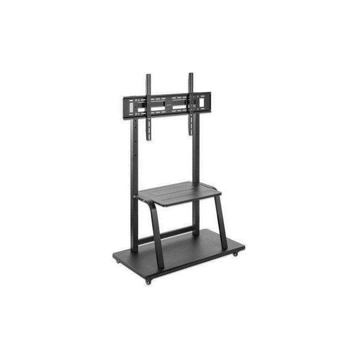 Manhattan TV & Monitor Mount Trolley Stand 1 screen Screen Sizes: 37-100 Black VESA 200x200 to 800x600mm Max 150kg Shelf and Bas