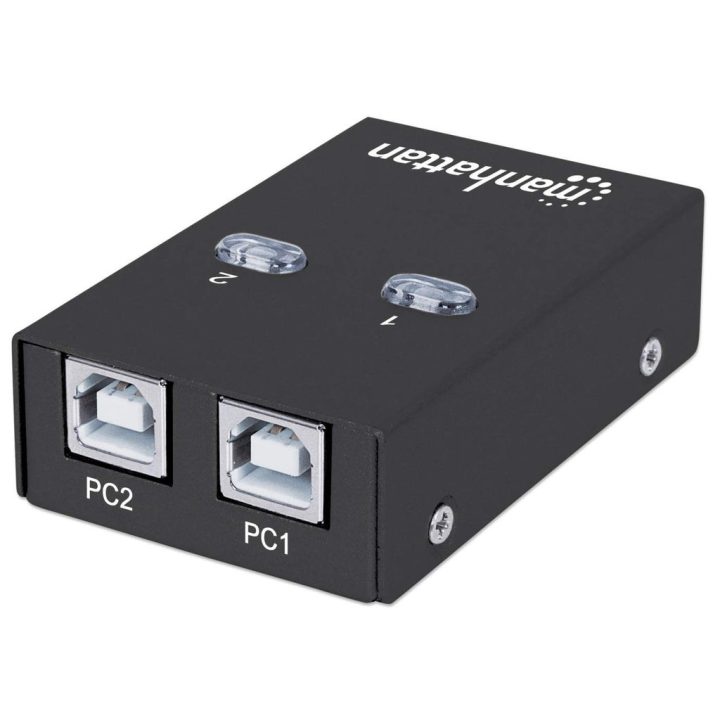 Manhattan USB-A Automatic Sharing Switch 2x USB-B Ports 480 Mbps (USB 2.0) Dual Control (Auto-Sensing or Manual) USB powered (no