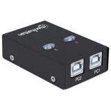 Manhattan USB-A Automatic Sharing Switch 2x USB-B Ports 480 Mbps (USB 2.0) Dual Control (Auto-Sensing or Manual) USB powered (no