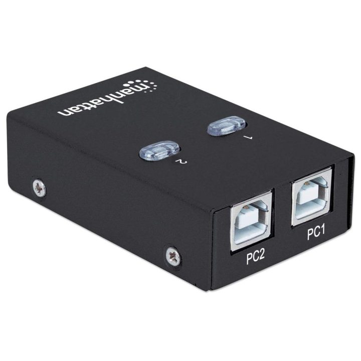 Manhattan USB-A Automatic Sharing Switch 2x USB-B Ports 480 Mbps (USB 2.0) Dual Control (Auto-Sensing or Manual) USB powered (no
