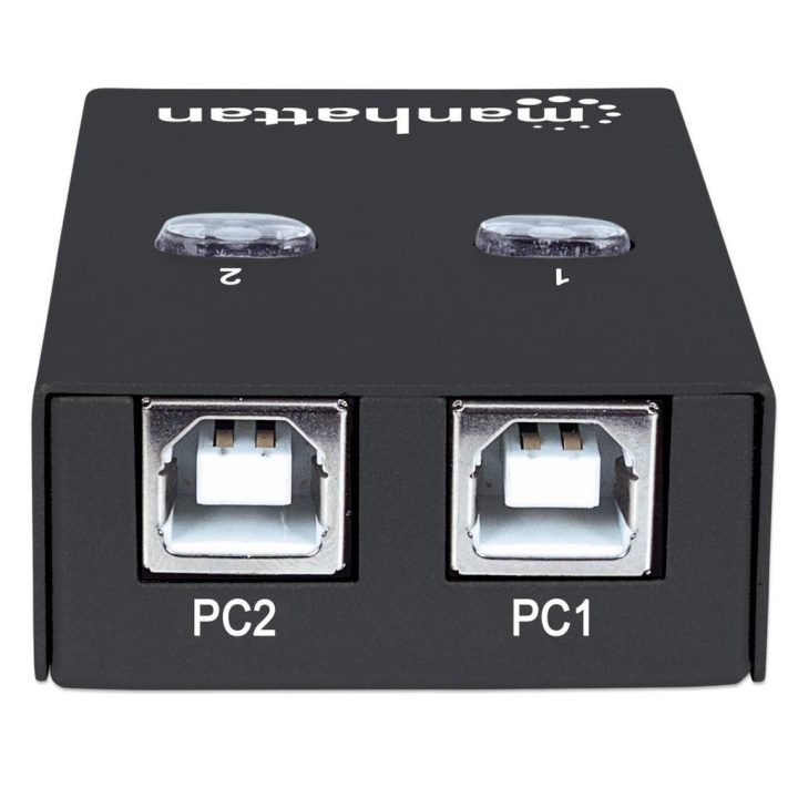Manhattan USB-A Automatic Sharing Switch 2x USB-B Ports 480 Mbps (USB 2.0) Dual Control (Auto-Sensing or Manual) USB powered (no