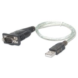 Manhattan USB-A to Serial Converter cable 45cm Male to Male Serial/RS232/COM/DB9 Prolific PL-2303RA Chip Black/Silver cable Thre