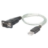 Manhattan USB-A to Serial Converter cable 45cm Male to Male Serial/RS232/COM/DB9 Prolific PL-2303RA Chip Black/Silver cable Thre