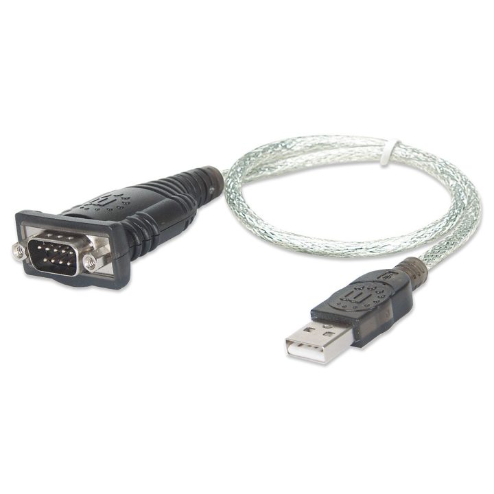 Manhattan USB-A to Serial Converter cable 45cm Male to Male Serial/RS232/COM/DB9 Prolific PL-2303RA Chip Black/Silver cable Thre