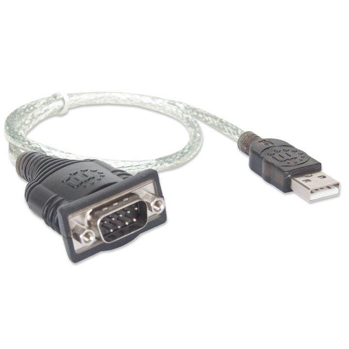 Manhattan USB-A to Serial Converter cable 45cm Male to Male Serial/RS232/COM/DB9 Prolific PL-2303RA Chip Black/Silver cable Thre