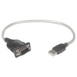 Manhattan USB-A to Serial Converter cable 45cm Male to Male Serial/RS232/COM/DB9 Prolific PL-2303RA Chip Black/Silver cable Thre