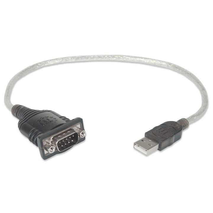 Manhattan USB-A to Serial Converter cable 45cm Male to Male Serial/RS232/COM/DB9 Prolific PL-2303RA Chip Black/Silver cable Thre