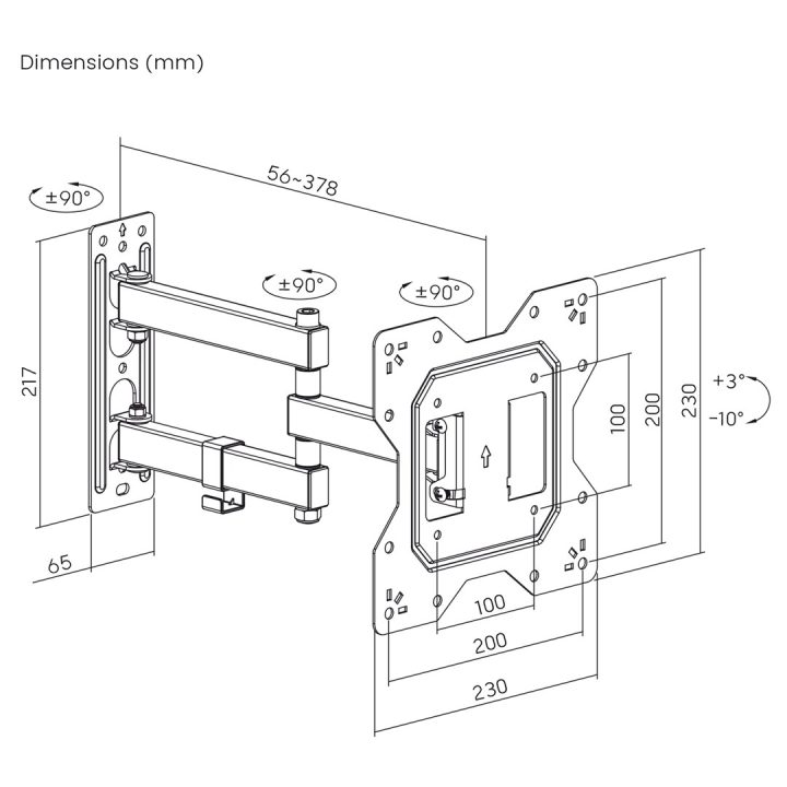 Maclean MC-700N TV Monitor Wall Mount Universal max VESA 200x20 23 -43 30kg Black Extendable Tilting for Small TVs
