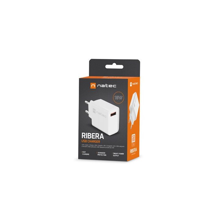 NATEC NETWORK CHARGER RIBERA USB-A 18W WHITE