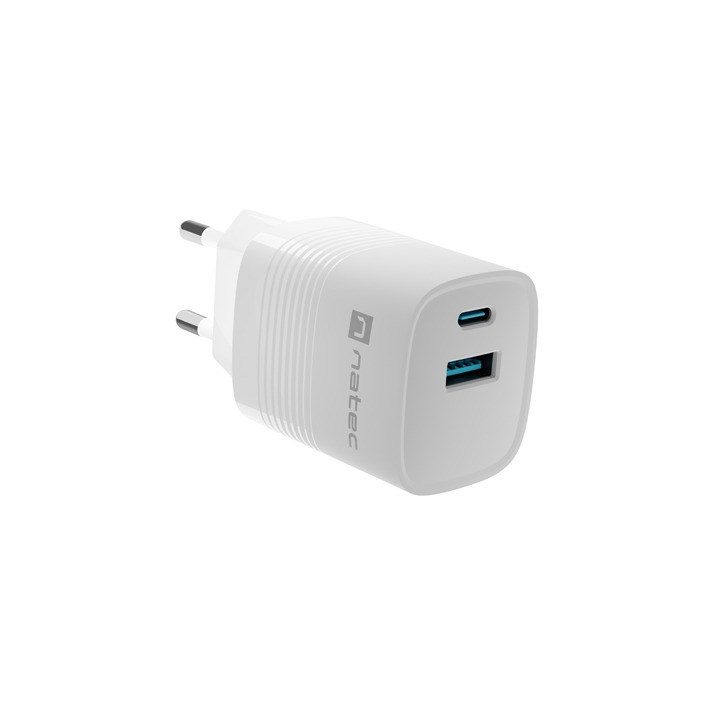 NATEC RIBERA GAN CHARGER 1X USB-A + 1X USB-C 30W WHITE