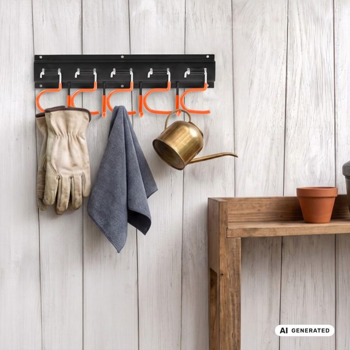 Maclean Wall-Mounted Garden Tool Organizer steel with hooks max. load 30 kg width 40 cm MC-193