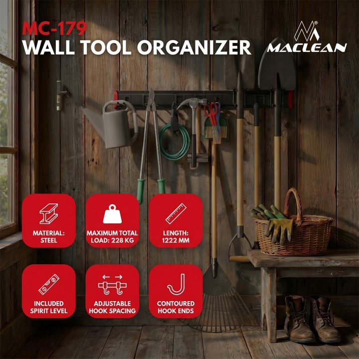 Maclean Wall-Mounted Tool Organizer steel max. load 228 kg width 1222 mm MC-179