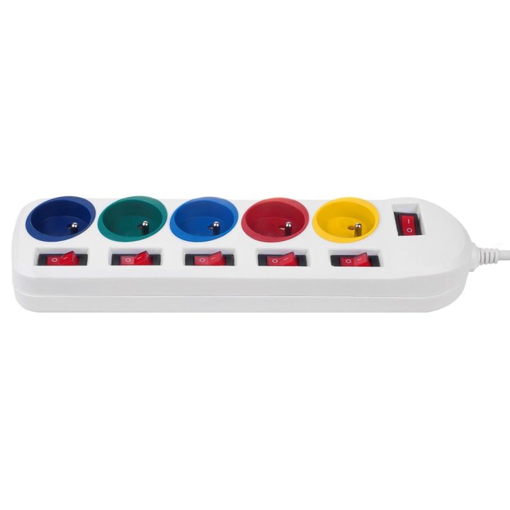 Maclean power strip 5 socket extension cable with switches 250VAC/10A 1.5m MCE204 M/W
