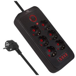 Maclean power strip 6 socket extension + 4xUSB 110-240V AC 50/60Hz 2.1A max 2500W 1.5 m black MCE389 B