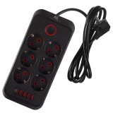 Maclean power strip 6 socket extension + 4xUSB 110-240V AC 50/60Hz 2.1A max 2500W 1.5 m black MCE389 B