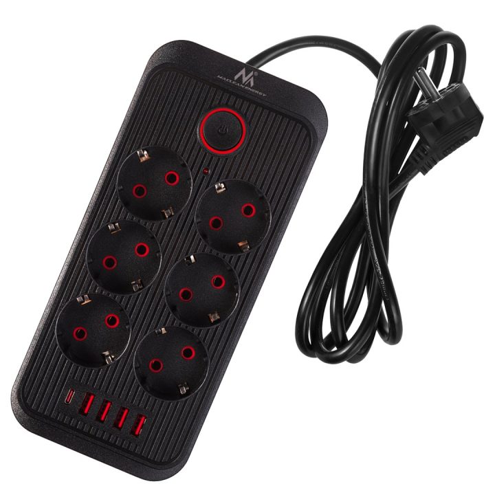 Maclean power strip 6 socket extension + 4xUSB 110-240V AC 50/60Hz 2.1A max 2500W 1.5 m black MCE389 B