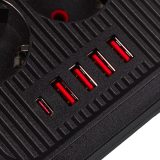 Maclean power strip 6 socket extension + 4xUSB 110-240V AC 50/60Hz 2.1A max 2500W 1.5 m black MCE389 B