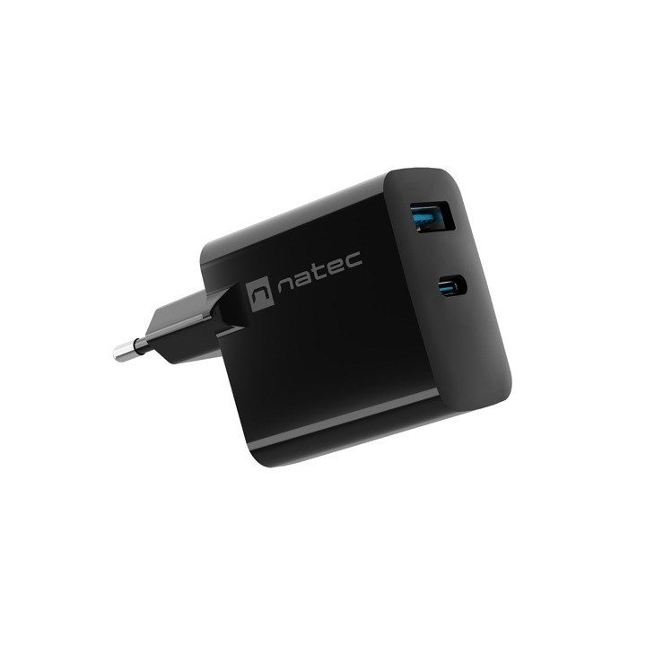NATEC RIBERA GAN CHARGER 1x USB-A + 1x USB-C 45W BLACK
