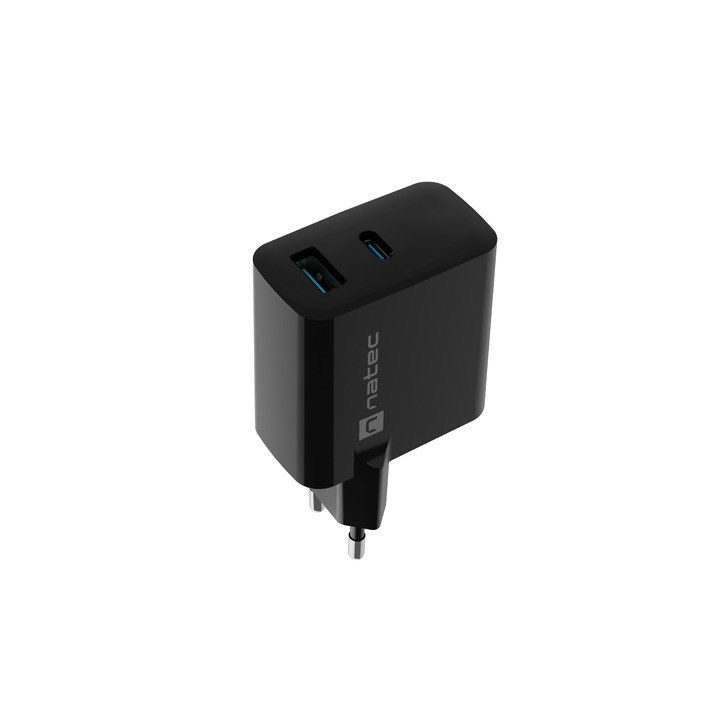 NATEC RIBERA GAN CHARGER 1x USB-A + 1x USB-C 45W BLACK