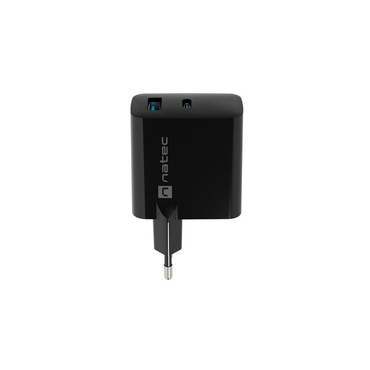 NATEC RIBERA GAN CHARGER 1x USB-A + 1x USB-C 45W BLACK