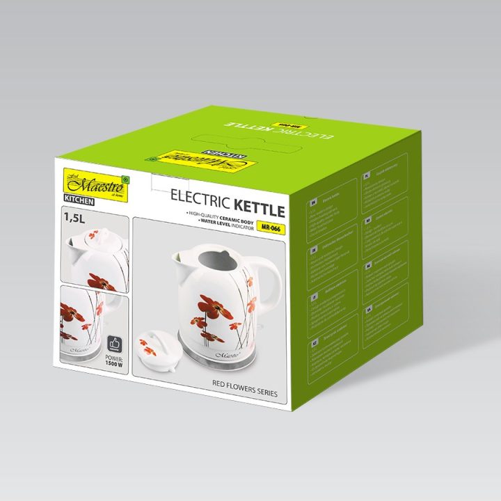 Feel-Maestro MR-066-RED FLOWERS electric kettle 1.5 L 1200 W Red White