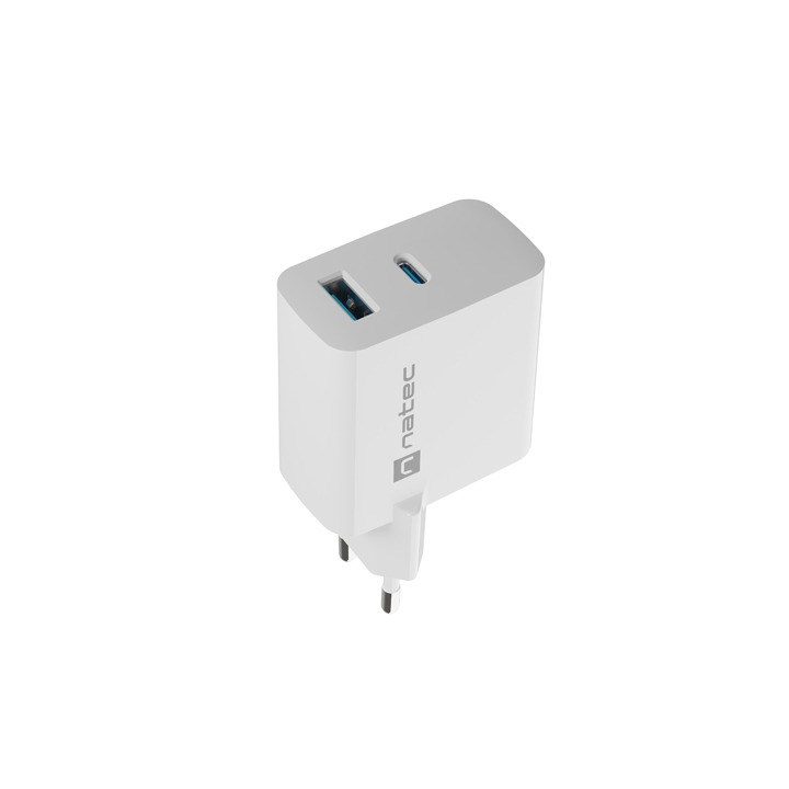 NATEC RIBERA GAN CHARGER 1X USB-A + 1X USB-C 45W WHITE