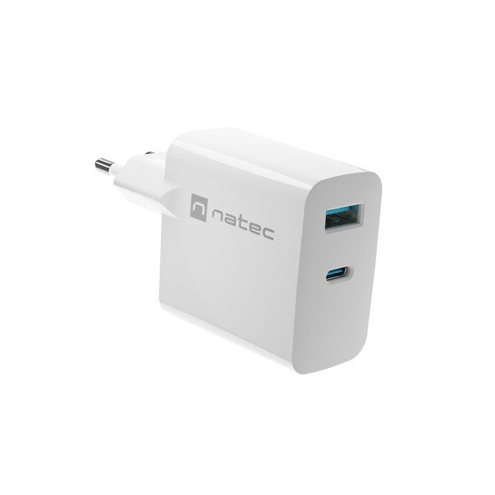 NATEC RIBERA GAN CHARGER 1X USB-A + 1X USB-C 45W WHITE