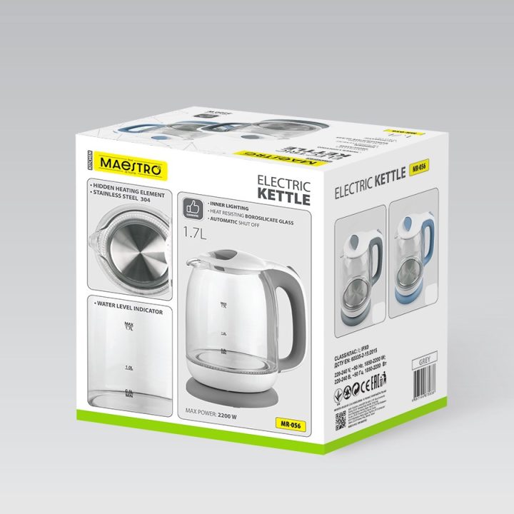 Maestro MR-056-Grey Glass Electric Kettle 1.7 L