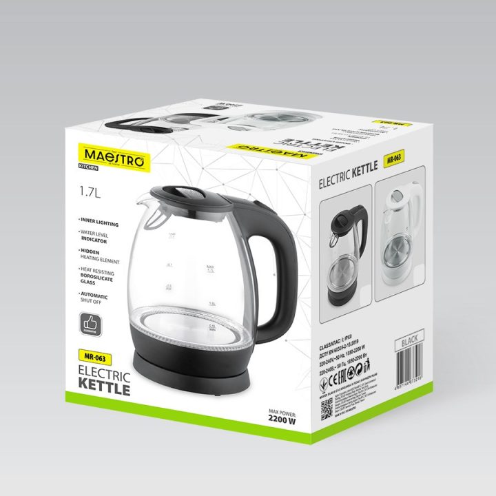 Maestro MR-063-Black Glass Electric Kettle 1 7 L