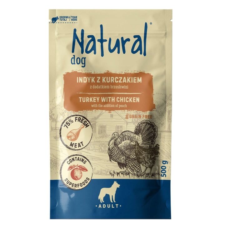 NATURAL Turkey with chicken and peach - wet dog food - 500g