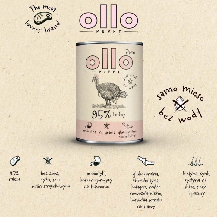 OLLO Puppy Pure Turkey - wet dog food - 850 g