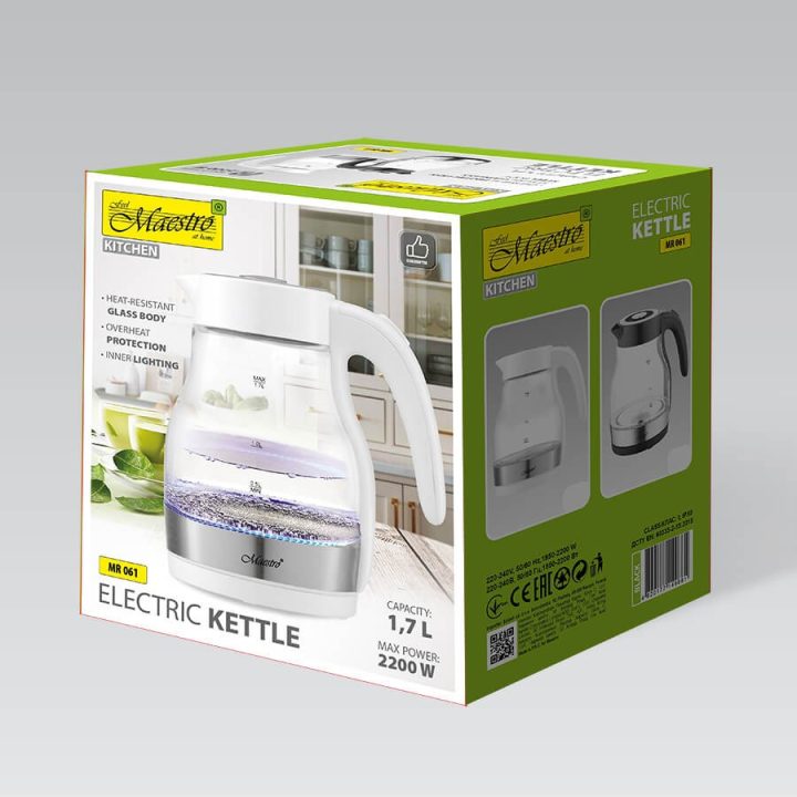 Maestro MR061 electric kettle 1.7 L 2200 W Transparent White