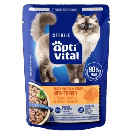 OPTIVITAL Sterile Tasty shreds in gravy with turkey - wet cat food - 85g