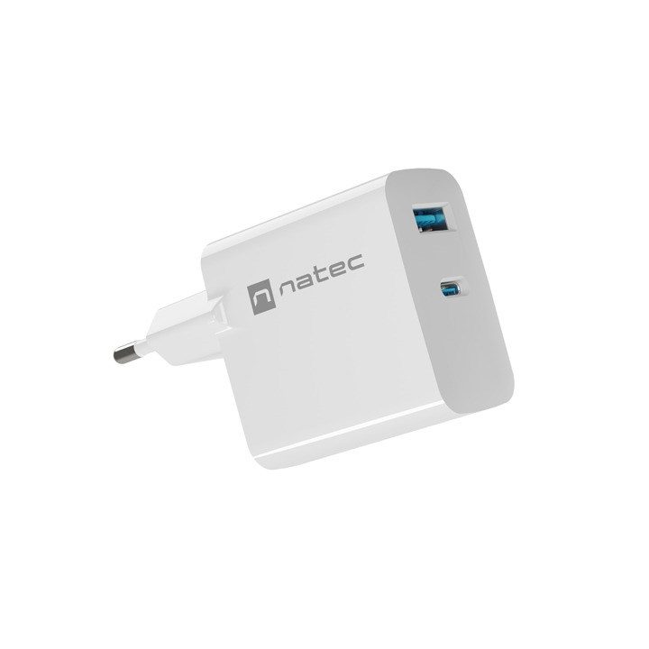 NATEC RIBERA GAN CHARGER 1x USB-A + 1x USB-C 65W WHITE