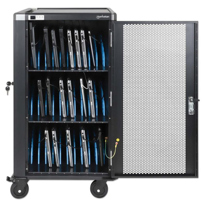 Manhattan Laptop Charging Cart/Trolley via AC Adapter (EU) 30-bay Install device's AC Adapter (power cables) into unit Suitable