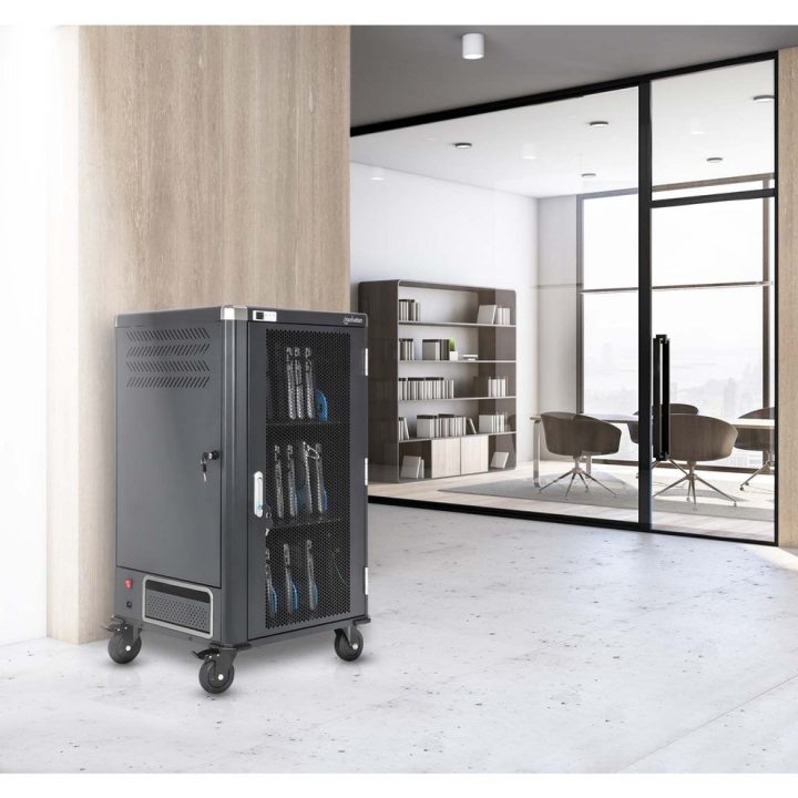 Manhattan Laptop Charging Cart/Trolley via AC Adapter (EU) 30-bay Install device's AC Adapter (power cables) into unit Suitable