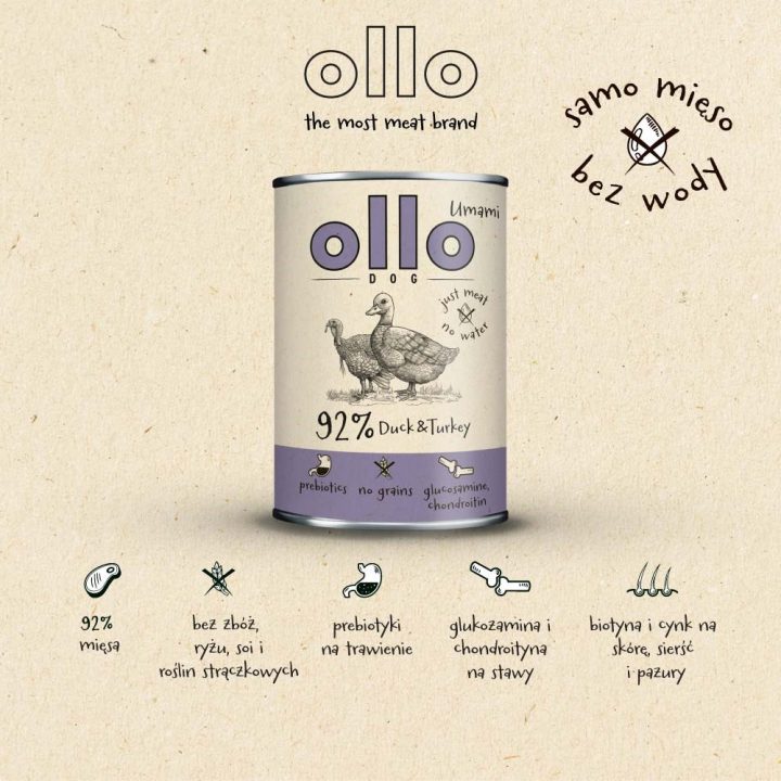 OLLO Umami Duck and turkey - wet dog food - 850g