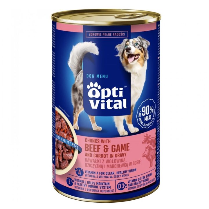 OPTIVITAL Chunks with beef game and carrots in gravy - wet dog food - 1250g