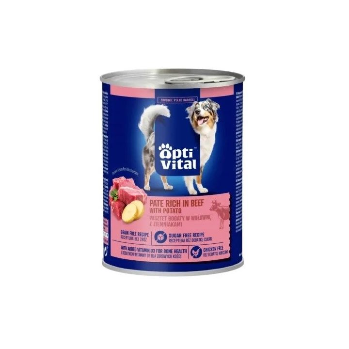 OPTIVITAL Pork pâté rich in beef and potatoes - wet dog food - 400g