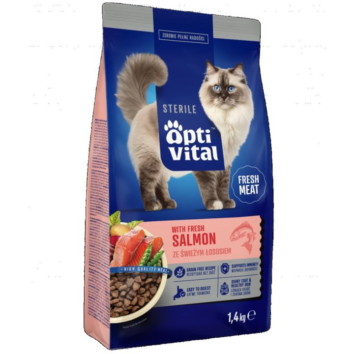 OPTIVITAL Sterile With fresh salmon - dry cat food - 1 4kg