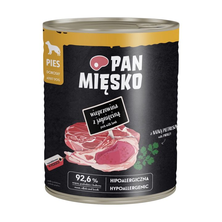 PAN MIĘSKO Pork with lamb - wet dog food - 800g