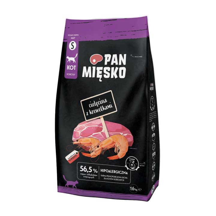 PAN MIĘSKO Veal with shrimps S - dry cat food - 1 6kg