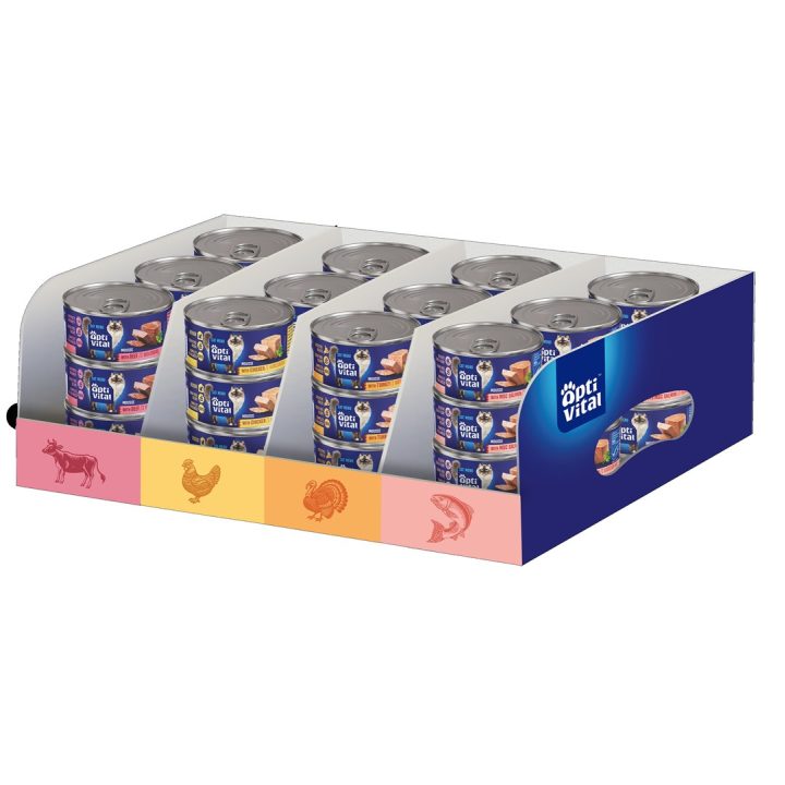 OPTIVITAL Mixcase Beef chicken turkey salmon - wet cat food - 36x85g