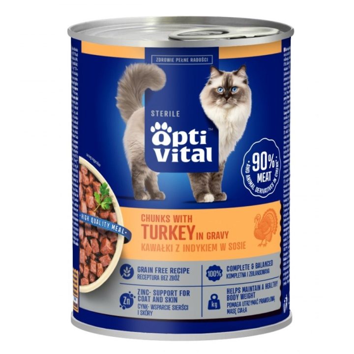 OPTIVITAL Sterile Chunks with turkey in gravy - wet cat food - 415g