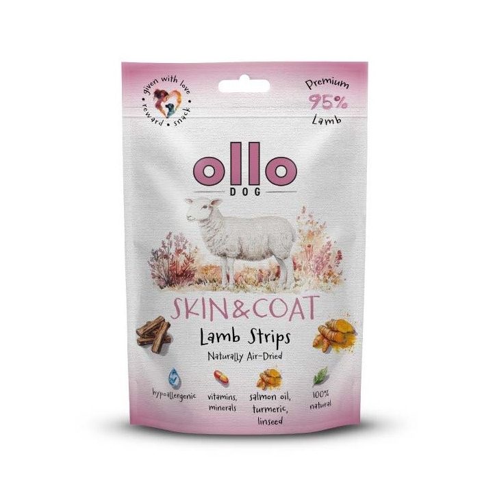 OLLO Air-Dried Skin & Coat Lamb strips - dog treat - 80g