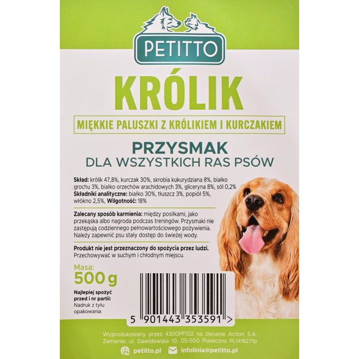 PETITTO Soft rabbit fingers - dog treat - 500g