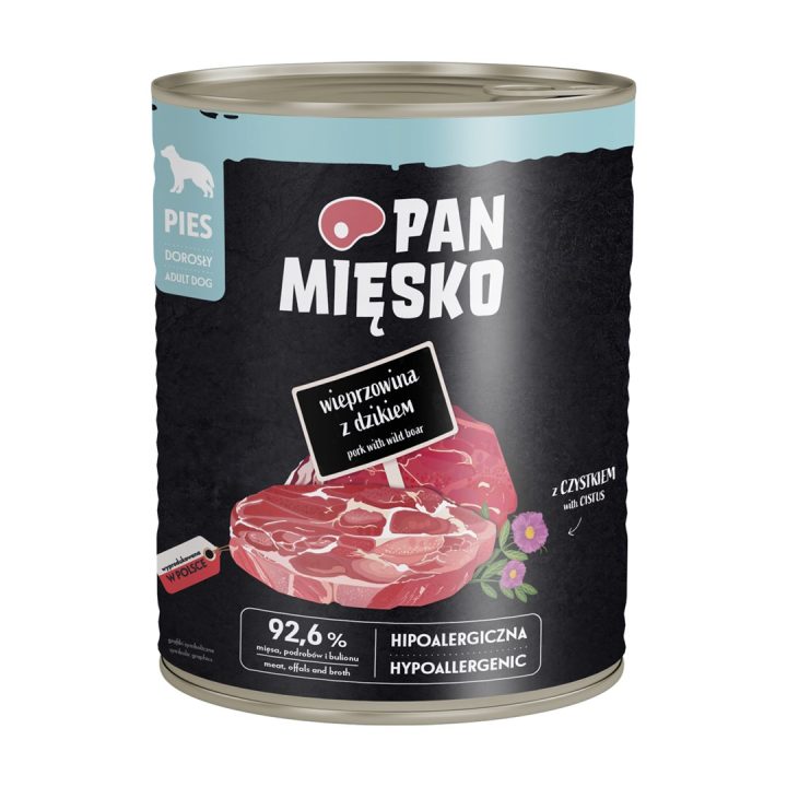 PAN MIĘSKO Pork with wild boar - wet dog food - 800g